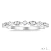 1/10 Ctw Marquise and Circular Motif Carved Round Cut Diamond Stackable Wedding Band in 14K White Gold
